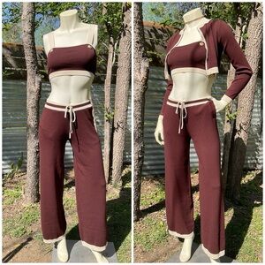 NEW 3 Piece Ribbed Sweater Knit Pant Set Size Small